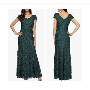 Alex Evenings Green Lace Maxi Dress